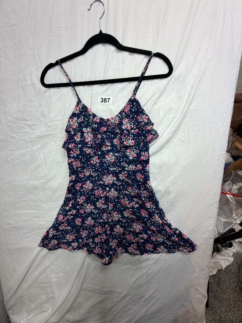 Candie's Navy Blue Floral Ruffle Spaghetti Strap Romper Size 1